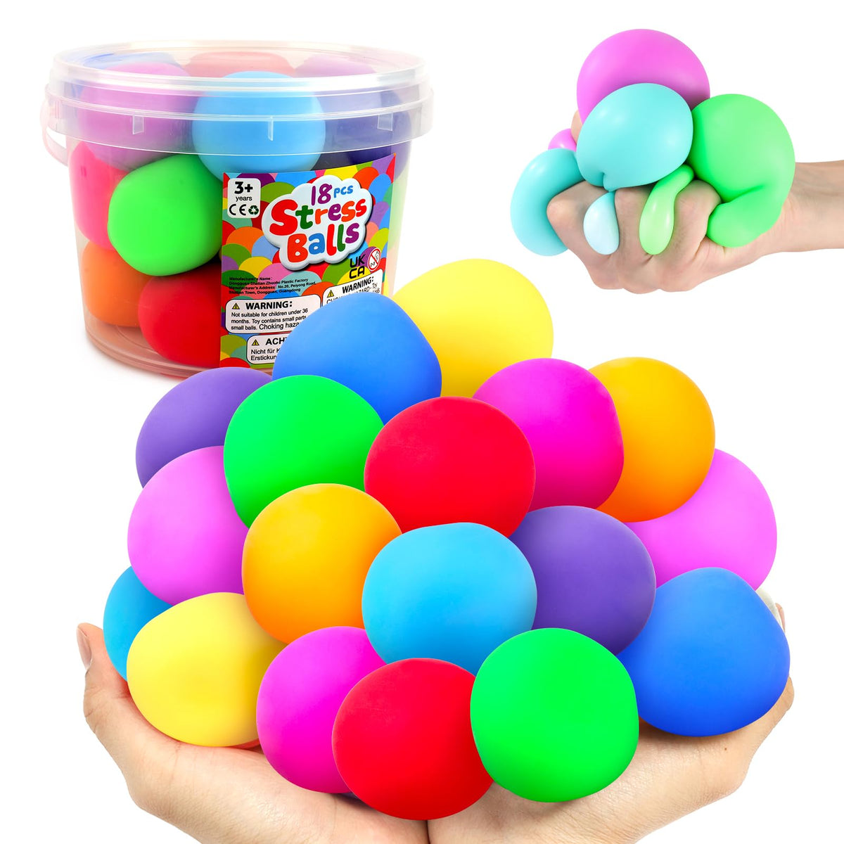 Squishy Stress Balls for Kids Adults: 18 Pack Stretchy Fidget Ball for Anxiety Stress Relief Hand Therapy Sensory Squishy Ball Party Favors Classroom Prizes Christmas Stocking Stuffers for Kids