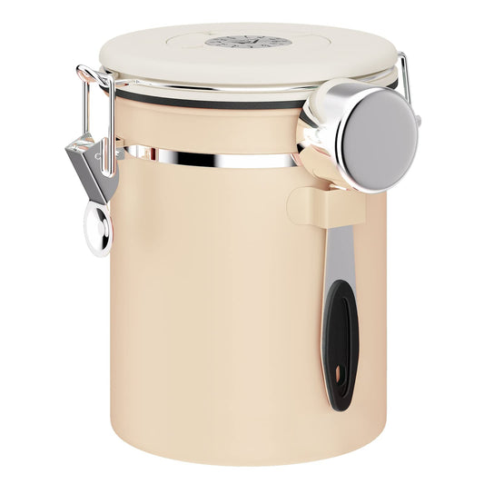 ShanSon Coffee Canister Airtight Coffee Container Stainless Steel Coffee Bean Storage Container with CO2 Release Valve and Scoop Coffee Canister for BeansGroundsSugarFlourTeaCereal22OZBrown