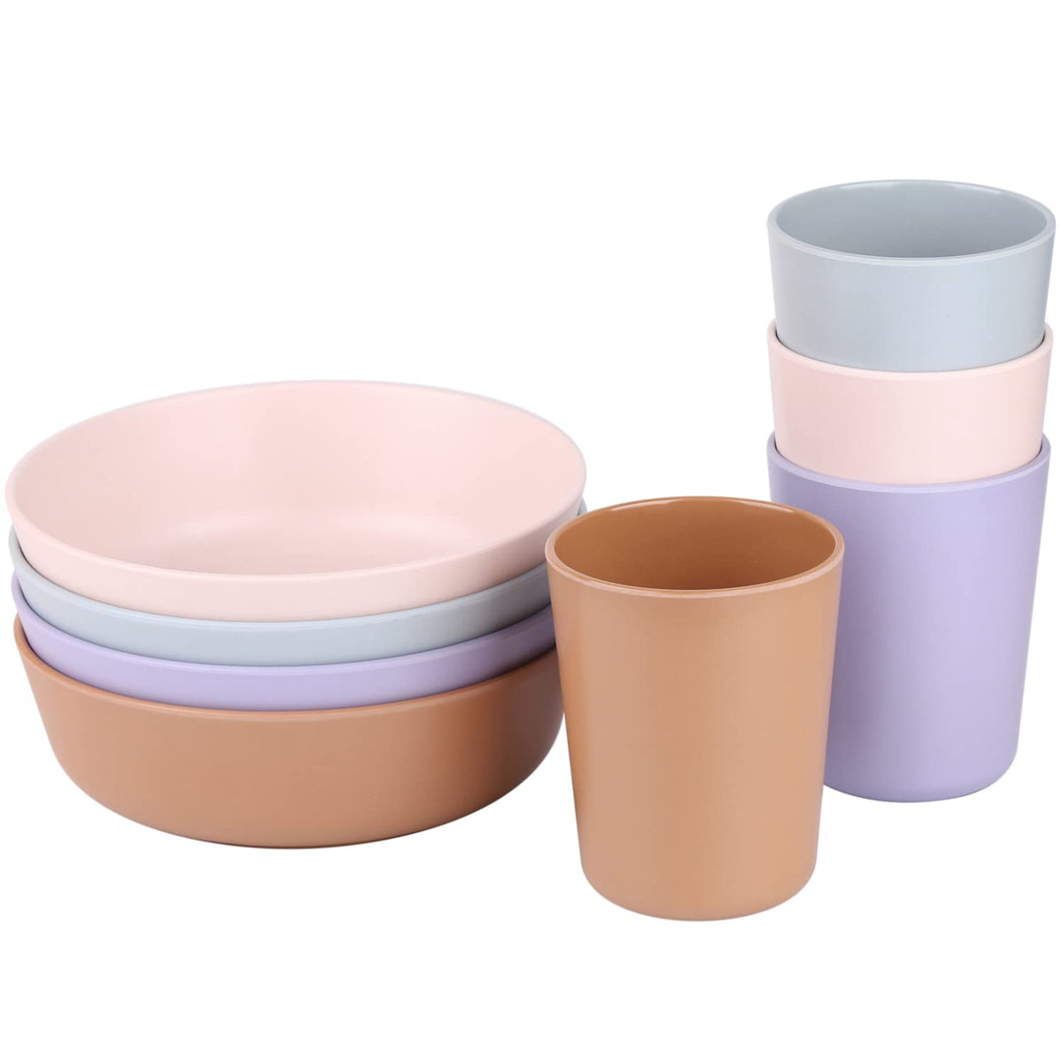 Kids Bamboo Bowls and Cup Set - 8 Piece Kids Bowls and Bamboo Cups for Kids - Bowls for Kids - Dishwasher Safe Eco-Friendly