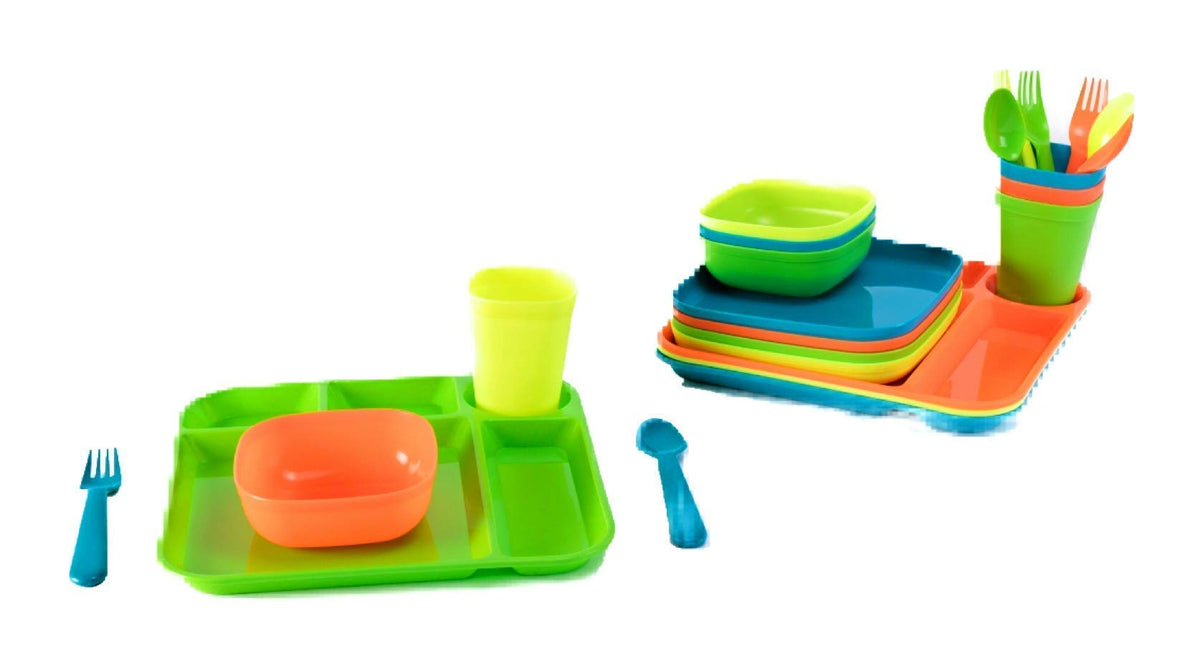 Your Zone Plastic Dinnerware Set of 4-24 Piece Kids Dinnerware Set Includes Kids Cups Kids Plates Kids Bowls Flatware Set Kids Dishes Set are Reusable Microwave - Dishwasher Safe BPA Free Boy